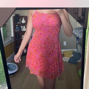 Wild Fable Pink Y2K Flower Mesh Dress XL 90s Baby Doll Spaghetti Strap pink